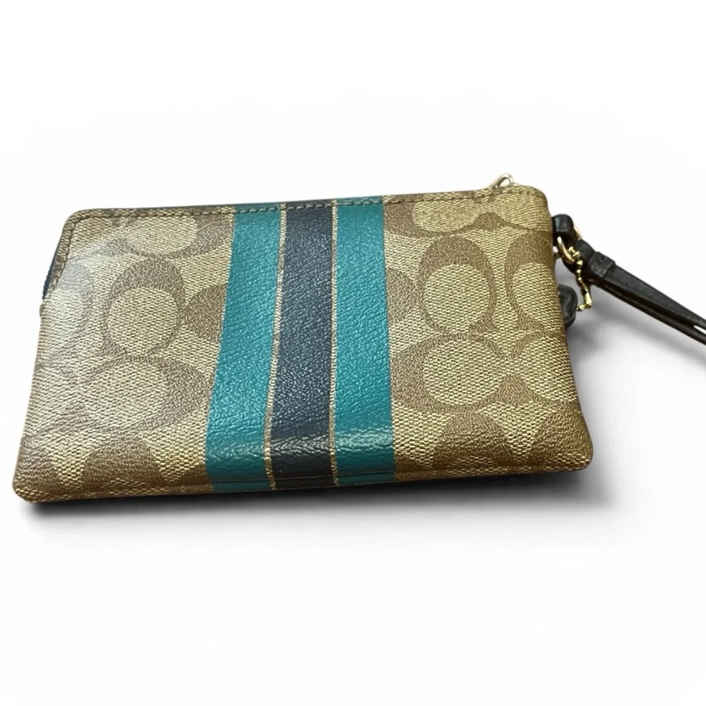 Chic Coach Signature Canvas Card Holder Wristlet Wallet Designer Blue Stripe - Picture 2 of 4